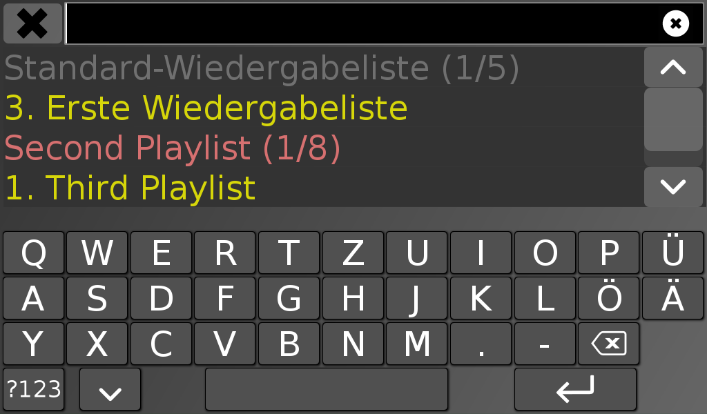 Liste der Wiedergabelisten mit ausgewählten Stücken