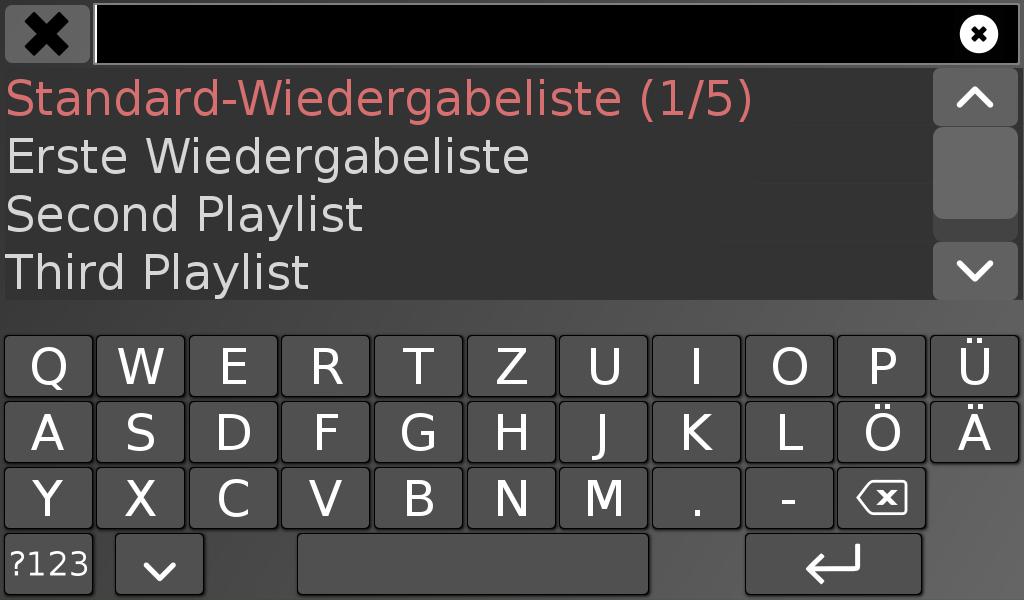 Bedienelemente für Liste der Wiedergabelisten